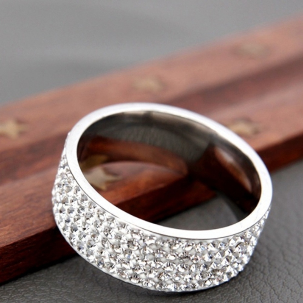 5 Row Micro Pave CZ Stainless Steel Ring - Picture 2 of 4